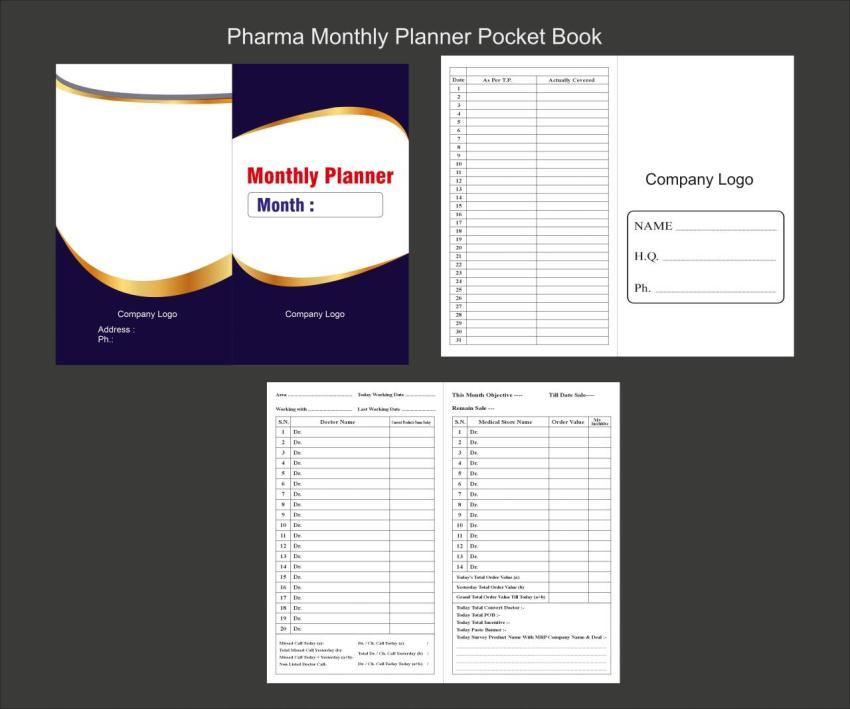 Pharma Monthly Planner Pocket Book Cover & Inner Page