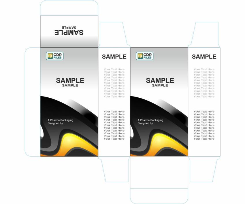 Editable CDR Black & Golden Yellow Waves Pattern Pharma Packaging