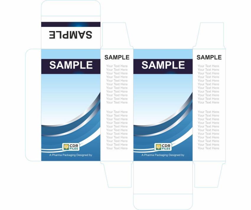 Editable CDR Blue Curve Patern Suspension Design Pharma Packaging