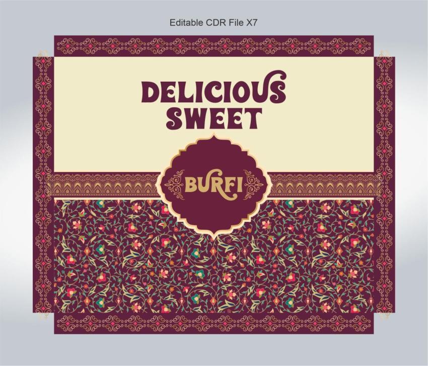 Sweet box packaging design golden floral theme maroon background