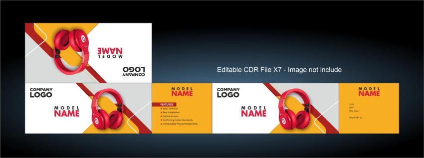 Electronic headphone product packaging design CDR file yellow and maroon colour backgroun theme