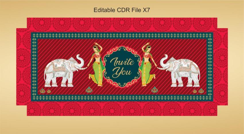 Wedding invitaion card gift box elephant and girl vintage style design