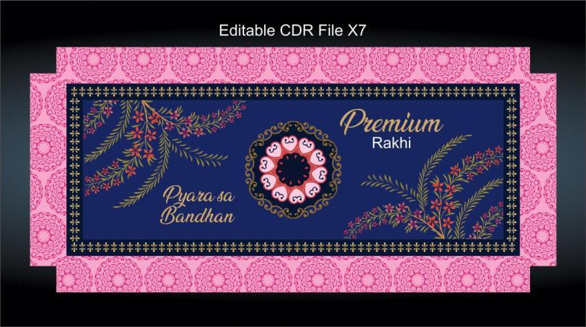 Premium golden blue vector floral design pink background rakhi packaging carton box
