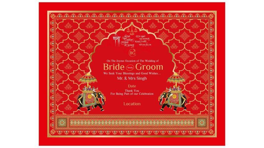 Editable Wedding Invitation Card Vintage Style Red Golden