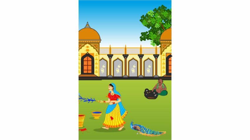 Editable Radha Rani ji playing colourful holi Poster CDR