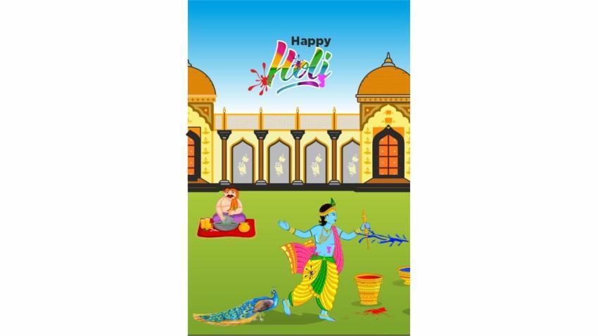 Editable CDR Kanha ji playing Happy colourful Holi