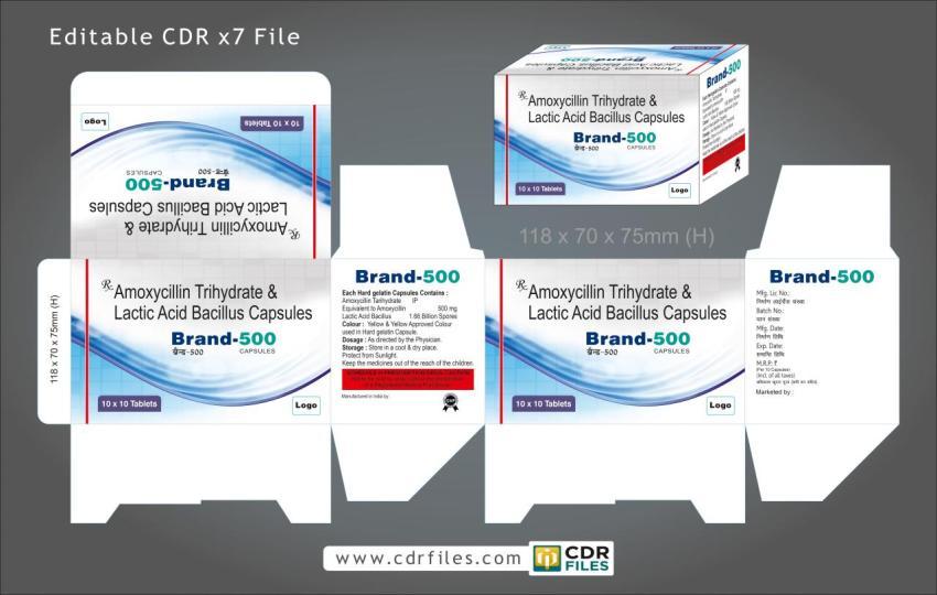 Amoxycillin Trihydrate & Lactic Acid Bacillus Capsules Design 07 Editable File
