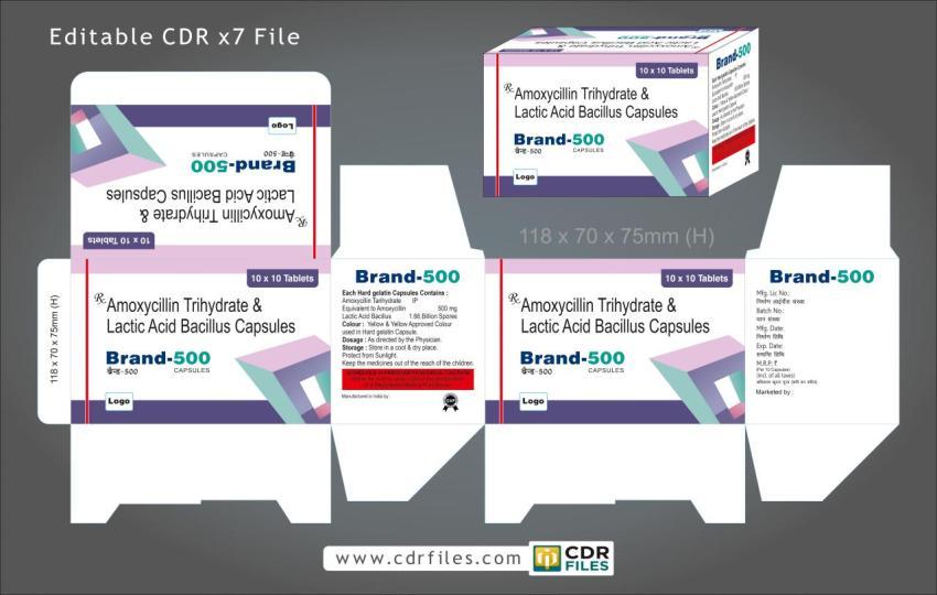 Amoxycillin Trihydrate & Lactic Acid Bacillus Capsules Design 08 Editable File