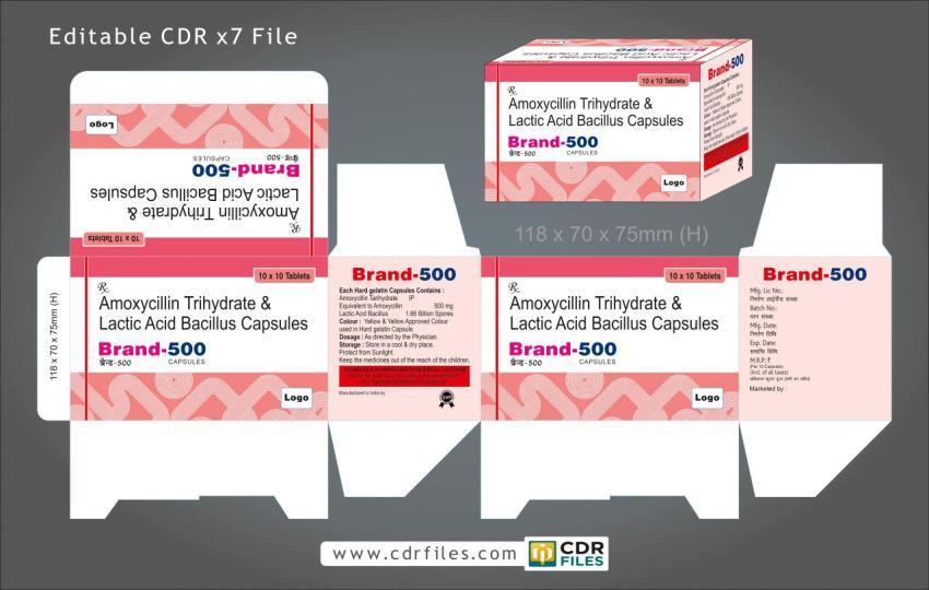 Amoxycillin Trihydrate & Lactic Acid Bacillus Capsules Design 11 Editable File