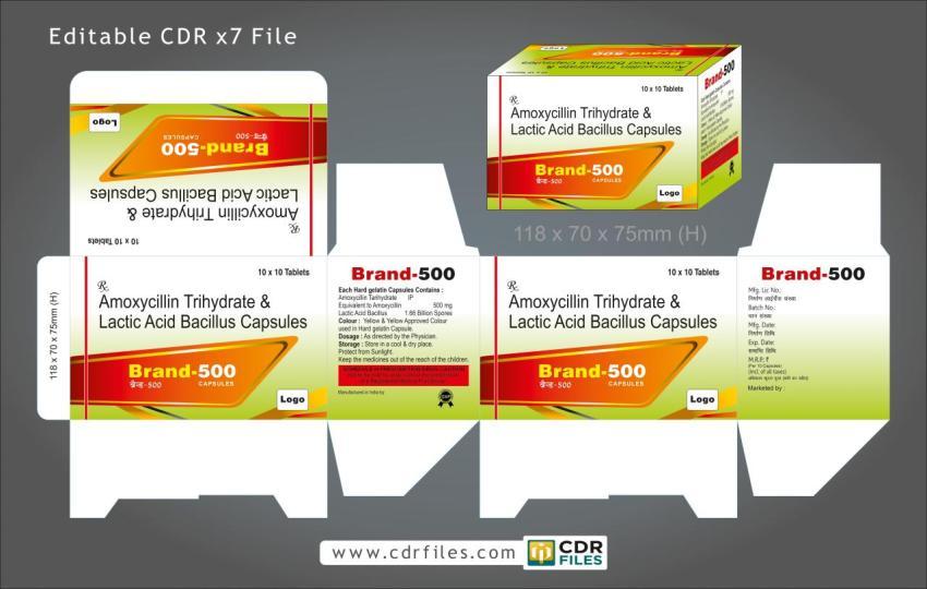 Amoxycillin Trihydrate & Lactic Acid Bacillus Capsules Design 15 Editable File