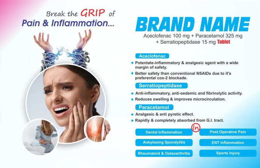 Aceclofenac 100 mg   Paracetamol 325 mg  Serratiopeptidase 15mg