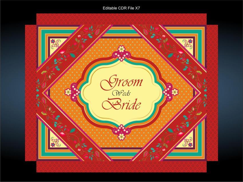 Weeding invitation sweet box packing flower red orange design pattern