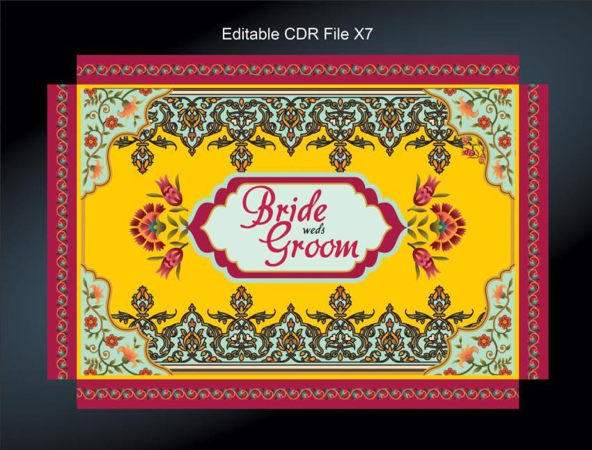 Luxury wedding invitation gift packing box deep yellow and maroon colour with vector floral design