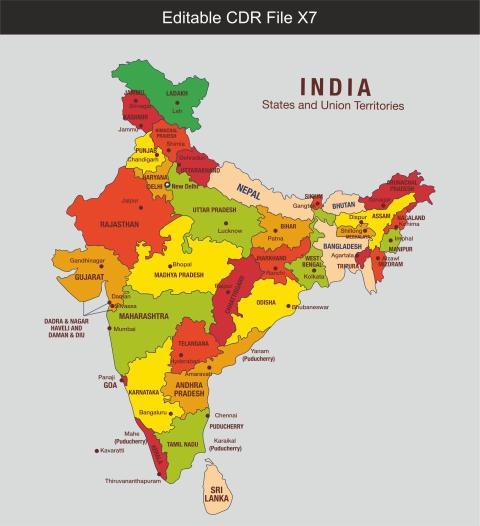 India map with all states fully detailed