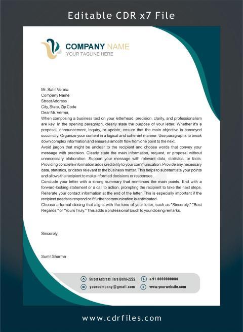 Sea Green Letter Head A4 Letter Head CDR File