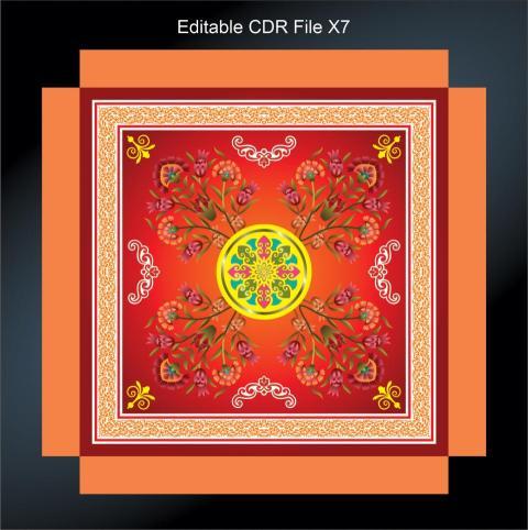 Red orange floral girft packing box design with floral border frame