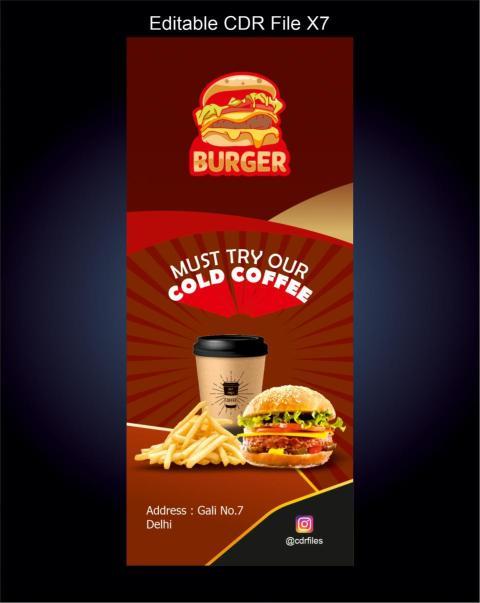 Standy design red brown for Fast food burger french fries cold coffee shop